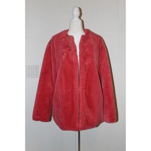 Bernardo Women's Coral Pink Faux Fur Collarless Jacket Coat Size M